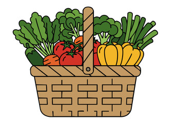charming illustration depicts a wicker basket overflowing with fresh vegetables promoting healthy eating Clean lines and bright colors