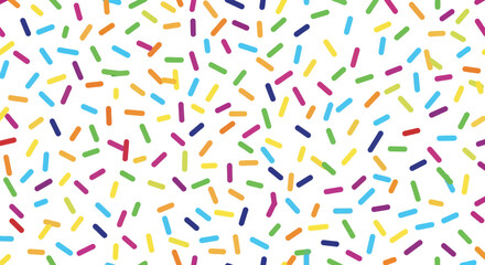 Dynamic and cheerful seamless pattern with a delightful scattering of rainbow-colored confectionery sprinkles, creating a vibrant background for festive designs and sweet celebrations