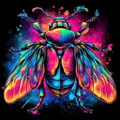 Vibrant illustration of a colorful beetle with vivid details against a dark background