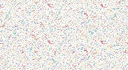 Vibrant seamless pattern of colorful confetti and curled streamers on white, perfect for joyful celebrations, birthday parties, and festive design projects