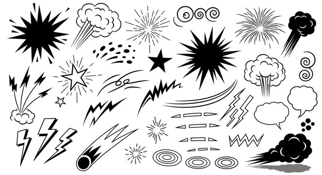 Dynamic Comic Book Style Explosion, Speed Line, and Burst Effect Vector Pack Expressive Graphic Elements for Punchy Designs and Action Sequences