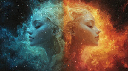 Fototapeta premium Stunning representation of duality in cosmic beauty Generative AI