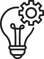 Black and White Line Drawing of a Lightbulb with a Gear Overlapping from the Top Right