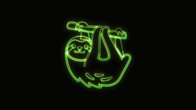 Sloth Icon Neon Seamless Loop 4K with Black Background Animated Promotional Typography for Video Editing
