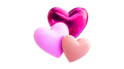 Fototapeta premium A cluster of three glossy 3D hearts in shades of pink magenta and peach celebrating love and romance