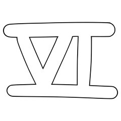 doodle of the Roman numeral 6 hand drawn outline vector