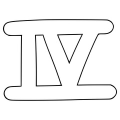doodle of the Roman numeral 4 hand drawn outline vector