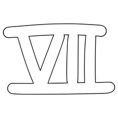 doodle of the Roman numeral 7 hand drawn outline vector