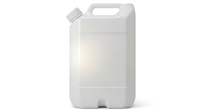 White plastic jerrycan isolated on white background for storing and transporting liquids like water or fuel