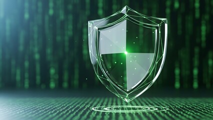 Transparent shields protect complex data streams, paired with intricate golden quantum circuits symbolizing advanced security and future tech innovation.