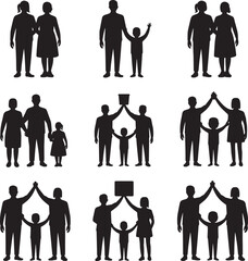 Family Silhouettes Holding Hands Togetherness Connection Bonding Support Vector