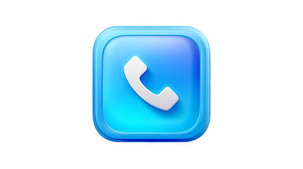A modern glossy blue app icon with a white telephone receiver symbolizing calls and communication isolated on a white background,