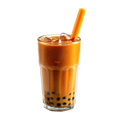 Refreshing thai milk tea with boba in a glass beverage photography minimalist style
