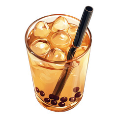 Refreshing thai milk tea with boba studio setting beverage photography clean top view perspective