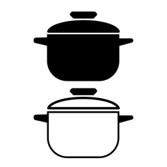 Vector illustration of a cooking pot in black and white. Ideal for kitchen, cooking, or culinary-related designs.