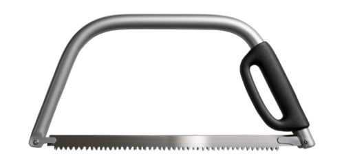 Ergonomic bow saw with padded grip and rust-resistant blade for landscaping tasks.