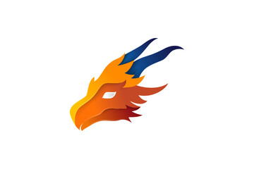 Logo dragon head gradient colorful paper cut style with shadow effect vector illustration isolated on white background.