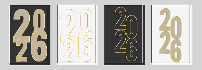 Set of New Year 2026 posters. Vector illustration.