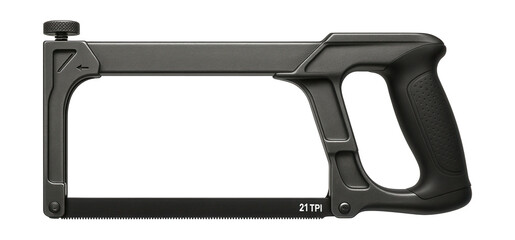 Adjustable dual-position hacksaw with a 21 TPI blade for versatile cutting.