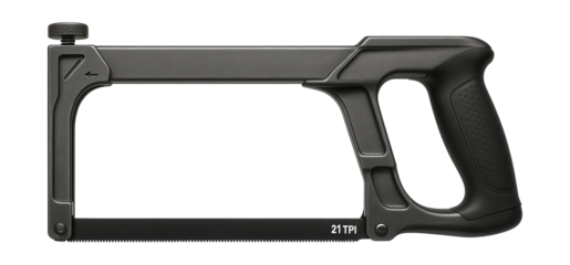 Adjustable dual-position hacksaw with a 21 TPI blade for versatile cutting.