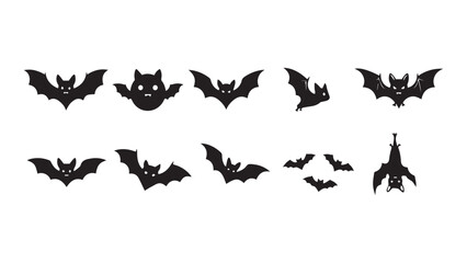 Fototapeta premium Black silhouette Halloween bat and bats vector icon set