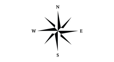 Black silhouette of a compass rose with cardinal directions north east south west on a white background silhouette © nhpvect02