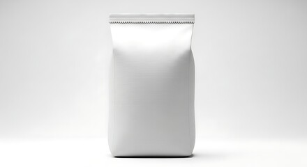 Blank white standup pouch mockup isolated on white background, ideal for showcasing product packaging designs for food, snacks, or other items