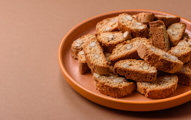 Italian cantuccini cookies with almonds, a sweet biscuit dessert. Cantuccini cookies