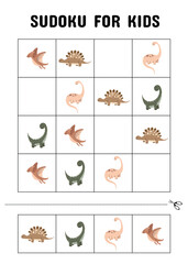 Cute Dino Sudoku Activity for Preschool