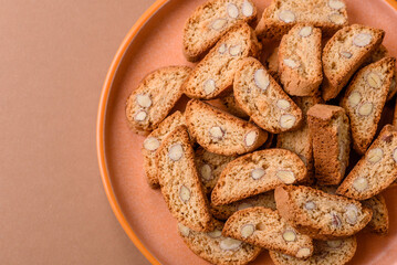 Italian cantuccini cookies with almonds, a sweet biscuit dessert. Cantuccini cookies