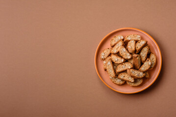 Italian cantuccini cookies with almonds, a sweet biscuit dessert. Cantuccini cookies