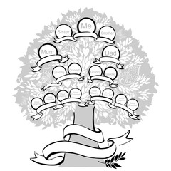 Family genealogic tree isolated on white background. Parents and grandparents, children.  Genealogy, pedigree. Cartoon character. Family Tree template Vector illustration