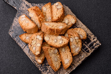 Italian cantuccini cookies with almonds, a sweet biscuit dessert. Cantuccini cookies
