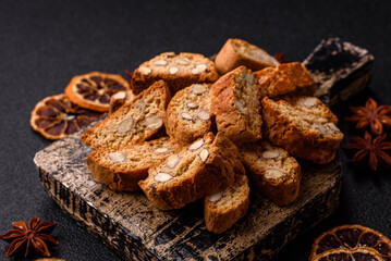 Italian cantuccini cookies with almonds, a sweet biscuit dessert. Cantuccini cookies