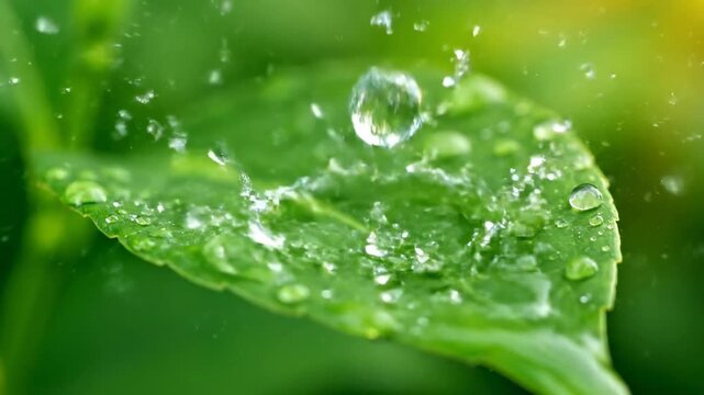 green leaf with water drops