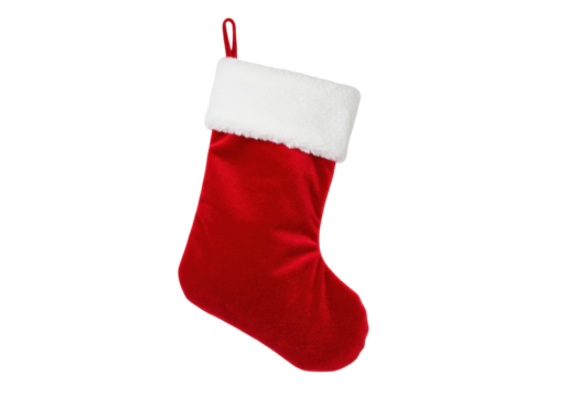 Red Christmas stocking isolated PNG, holiday decoration for gifts and treats on transparent background - Powered by Adobe
