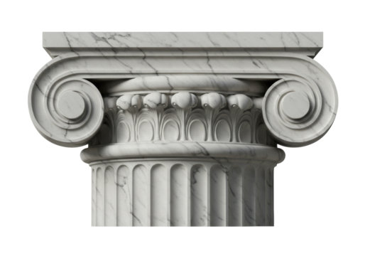 Ionic capital isolated PNG on transparent background, architectural element with volutes and echinus, classical order for building design