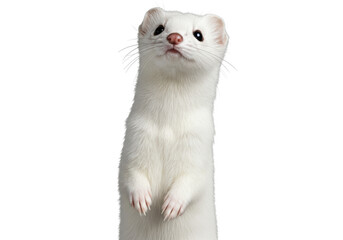 Adorable albino ferret standing isolated PNG on transparent background, cute pet with white fur...