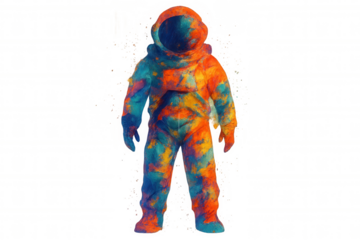 Astronaut wearing colorful artistic space suit, exploring creativity and imagination in deep space
