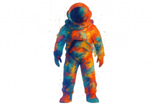 Astronaut wearing colorful artistic space suit, exploring creativity and imagination in deep space