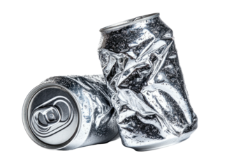 Two crumpled aluminum cans on white background