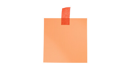 Square orange sticky note with a piece of torn tape at the top. Isolated on transparent background, png
