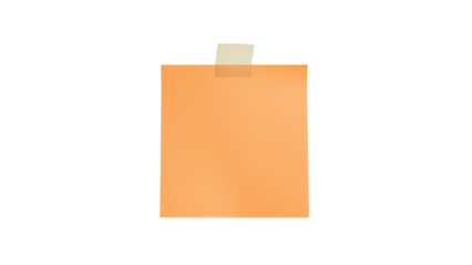 Square orange sticky note with a piece of torn tape at the top. Isolated on transparent background, png
