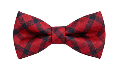 Red, blue and black plaid bow tie. Classic formal fashion accessory. Isolated on transparent background, png
