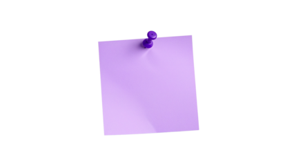 Purple sticky note or post it with a purple pushpin. Isolated on transparent background, png
