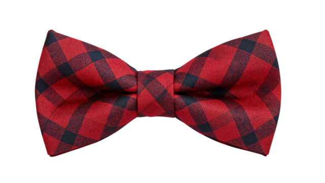 Red, blue and black plaid bow tie. Classic formal fashion accessory. Isolated on transparent background, png
