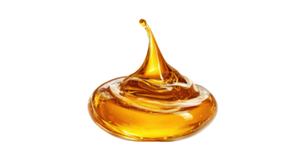 A golden liquid droplet, swirling in a graceful arc