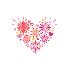 A heart‑shaped fireworks display on Valentine’s Day, featuring romantic bursts of color that symbolize love and celebration