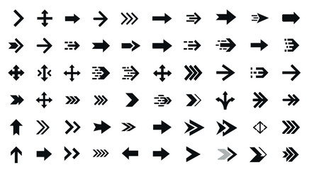 Vector Illustration of Diverse Arrow Icons Set, Directional Navigation Symbols on White Background