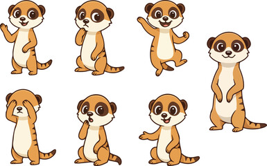 Fototapeta premium vector illustration of meerkat funny cute cartoon mascot character cartoon with 7 poses 